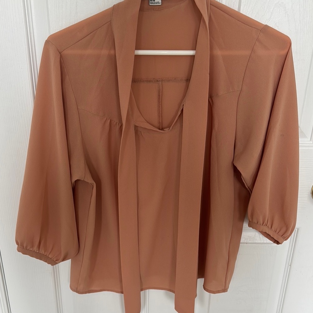 Forever 21 Brown Blouse with Tie Front and Relaxed Fit
